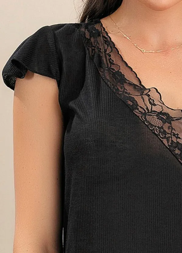 Alma Dolce - Camisola Preto em Canelado 5