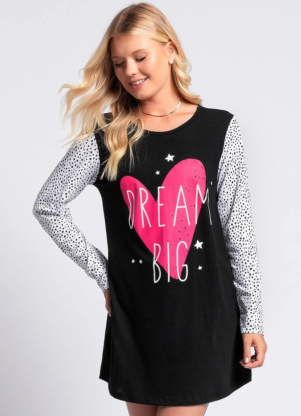 Alma Dolce - Camisola Preto/Poá em Malha de Algodão