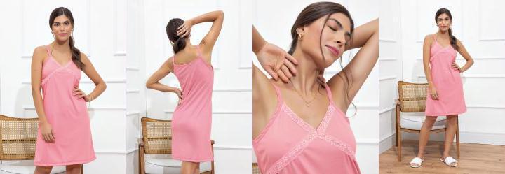 Camisola Regata com Renda Rosa