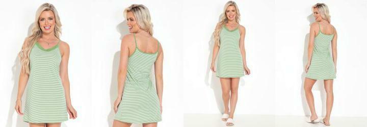 Camisola Verde e Listrado com Decote V