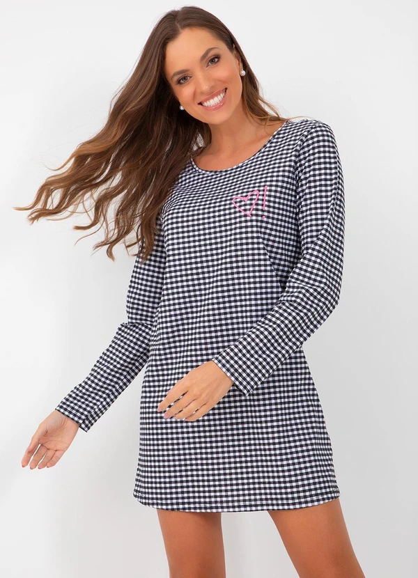 Alma Dolce - Camisola Xadrez Preto em Malha de Algodão