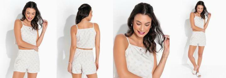 Pijama Floral Crooped com Botes Decorativos