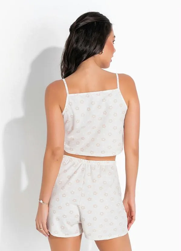 Alma Dolce - Pijama Floral Crooped com Botões Decorativos 2
