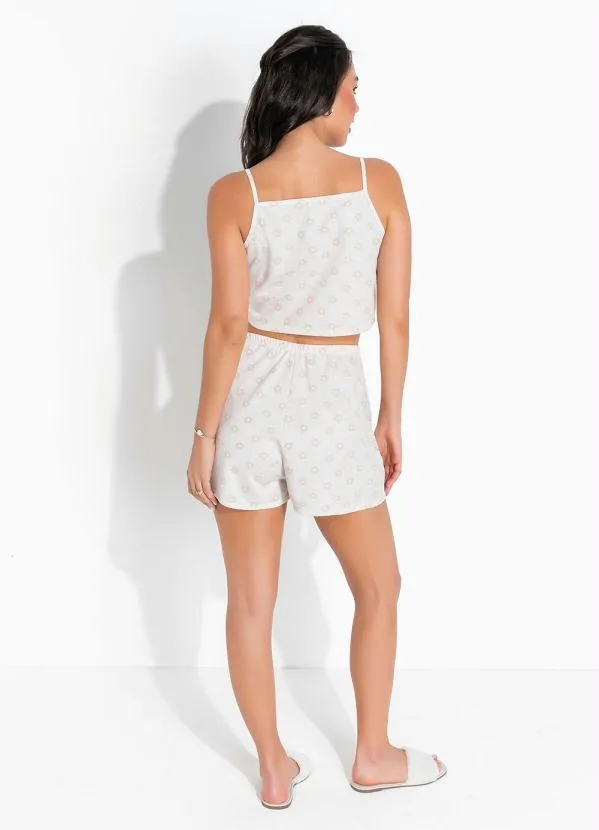 Alma Dolce - Pijama Floral Crooped com Botões Decorativos 5