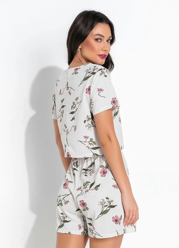 Alma Dolce - Pijama Floral Elegante Curto com Mangas Curtas 2