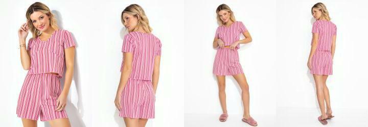 Pijama Listras Praianas Curto com Mangas