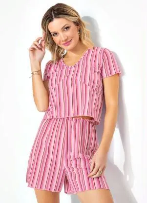 Alma Dolce - Pijama Listras Praianas Curto com Mangas - ALMA DOLCE