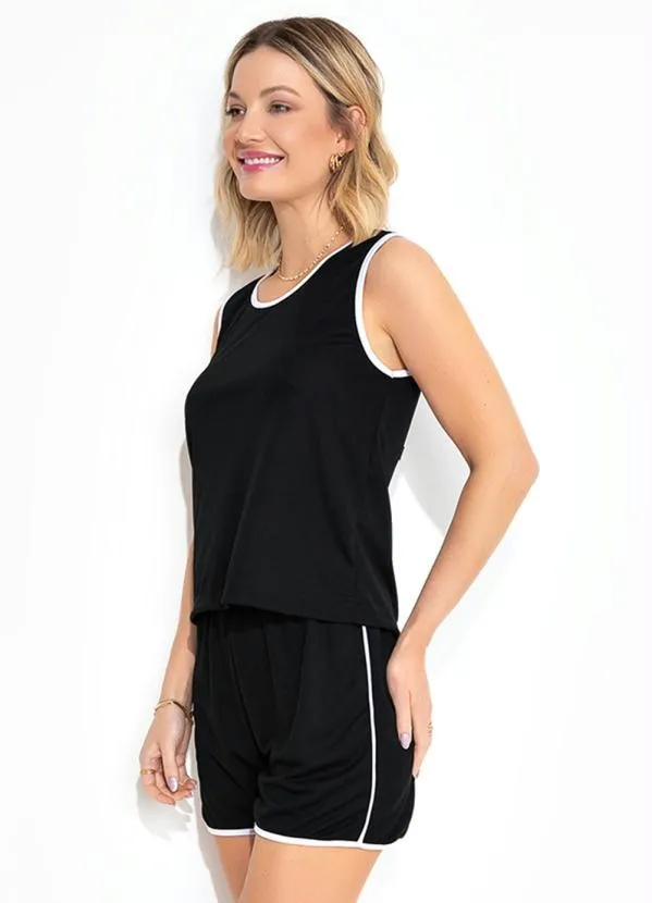 Alma Dolce - Pijama Preto/Branco Curto