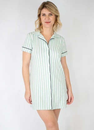 Piante Pijamas - Camisola Algodão Americana Filete Listrado Verde - PIANTE PIJAMAS