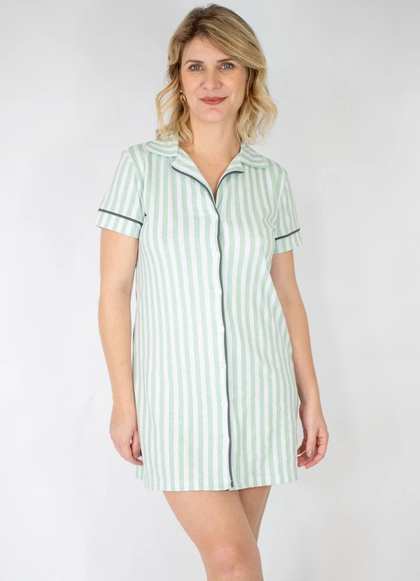 Piante Pijamas - Camisola Algodão Americana Filete Listrado Verde