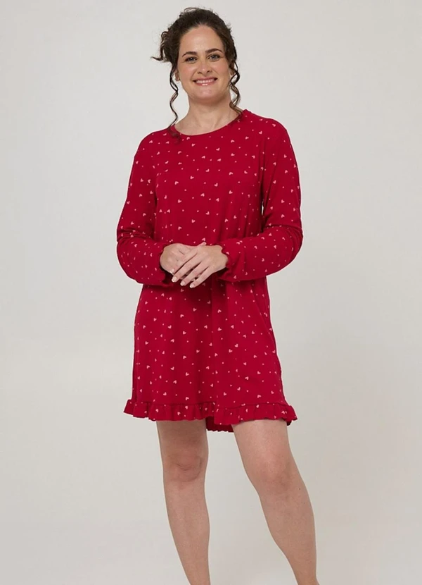 Rovitex - Camisola Longa Feminina Corações Ribana Vermelho