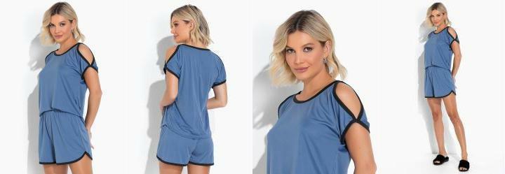 Conjunto de Pijama com Recortes Azul Claro