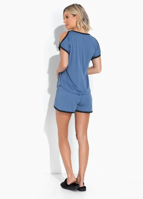 Alma Dolce - Conjunto de Pijama com Recortes Azul Claro 5