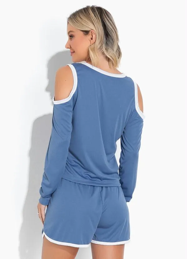 Alma Dolce - Conjunto Manga Longa com Recortes Azul 2