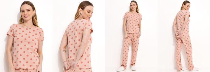 Conjunto Pijama Manga Curta Po Rosa
