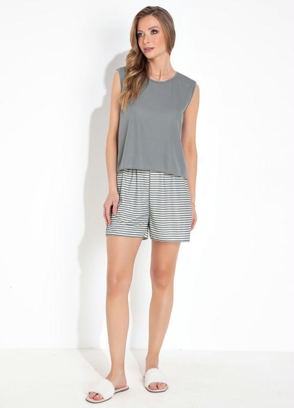 Alma Dolce - Conjunto Pijama Regata Listrado Cinza 3