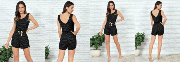 Macaquinho Pijama Preto e Po