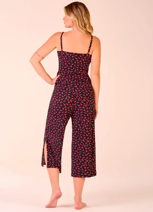 Outlet - Pijama Alça com Calça Capri Preto - OUTLET
