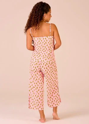 Outlet - Pijama Alça com Calça Capri Rosa - OUTLET