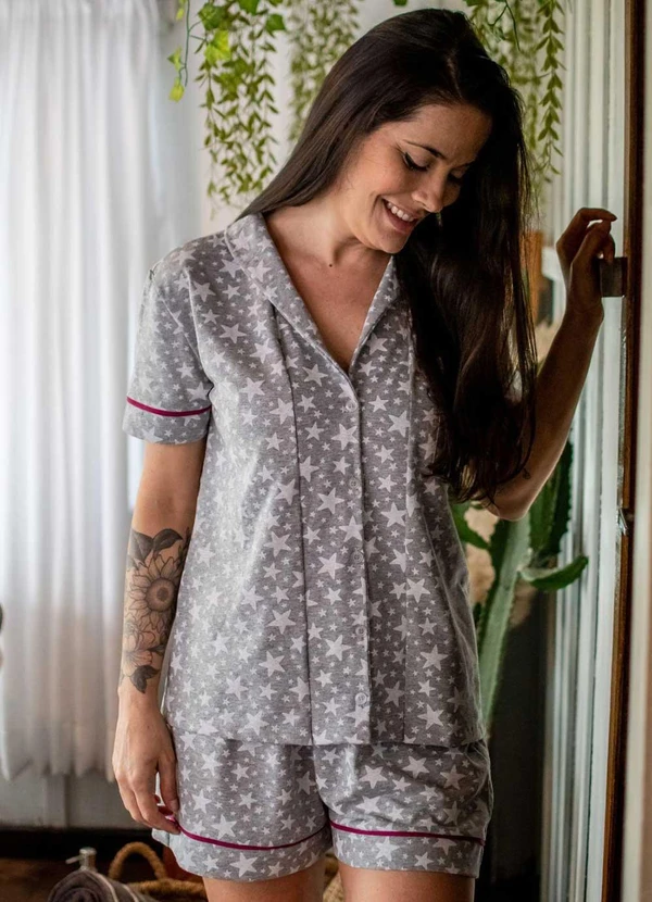 Piante Pijamas - Pijama Americano Algodão Estrelinhas Cinza 3