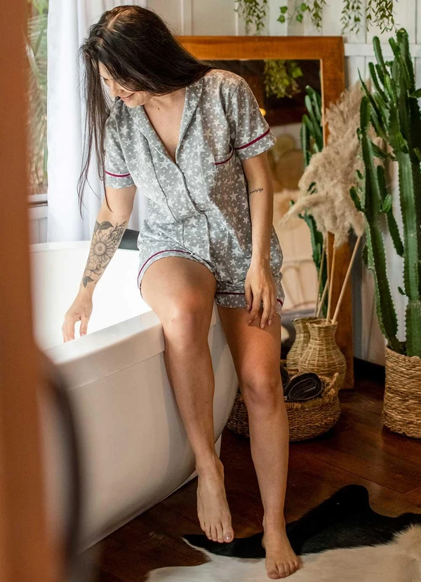Piante Pijamas - Pijama Americano Algodão Estrelinhas Cinza 5