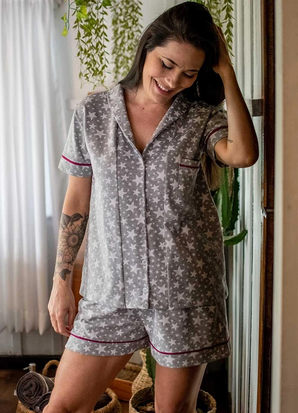 Piante Pijamas - Pijama Americano Algodão Estrelinhas Cinza 6