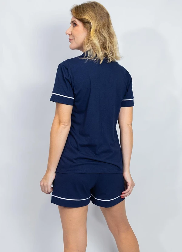 Piante Pijamas - Pijama Americano Algodão Filete Azul Marinho 2