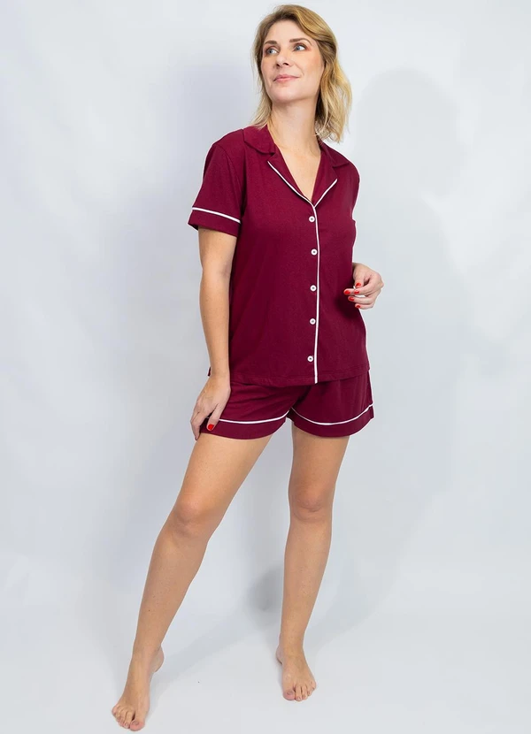 Piante Pijamas - Pijama Americano Algodão Filete Bordô 7