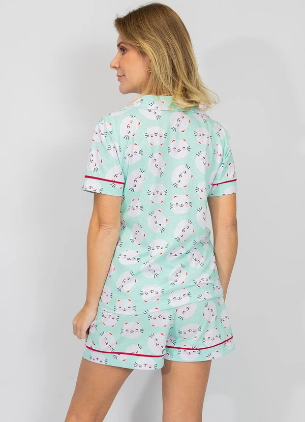 Piante Pijamas - Pijama Americano Algodão Filete Gatinhos Verde 2