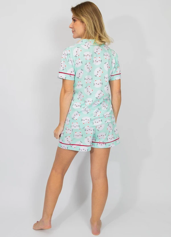 Piante Pijamas - Pijama Americano Algodão Filete Gatinhos Verde 4