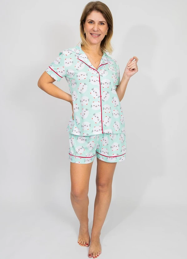 Piante Pijamas - Pijama Americano Algodão Filete Gatinhos Verde 5