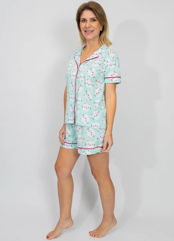 Piante Pijamas - Pijama Americano Algodão Filete Gatinhos Verde 6