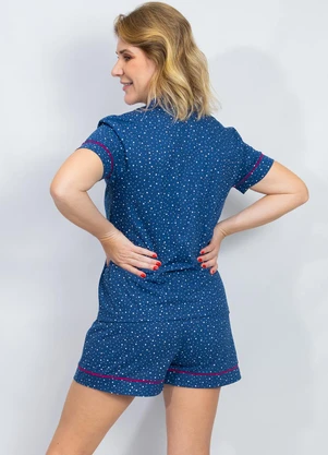 Piante Pijamas - Pijama Americano Algodão Filete Poá Marinho - PIANTE PIJAMAS