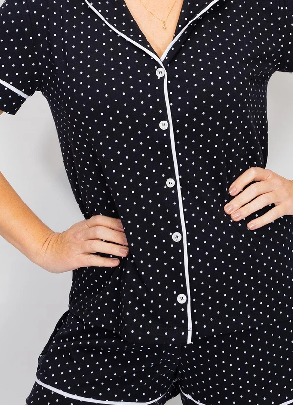 Piante Pijamas - Pijama Americano Algodão Filete Poá Preto 6