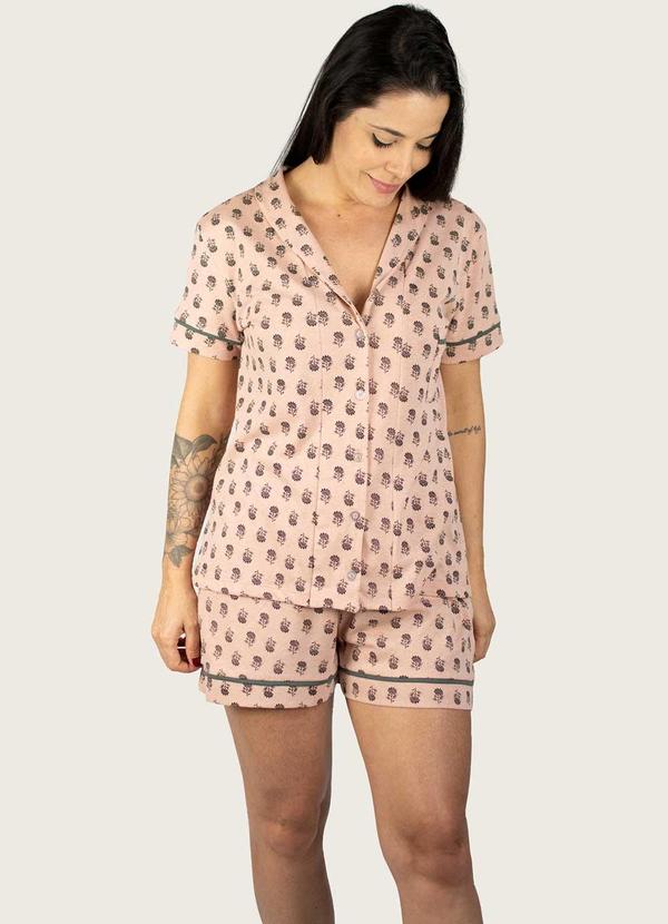 Piante Pijamas - Pijama Americano Algodão Floral Cinza 4