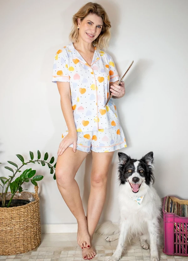 Piante Pijamas - Pijama Americano Corações Coloridos Branco 3