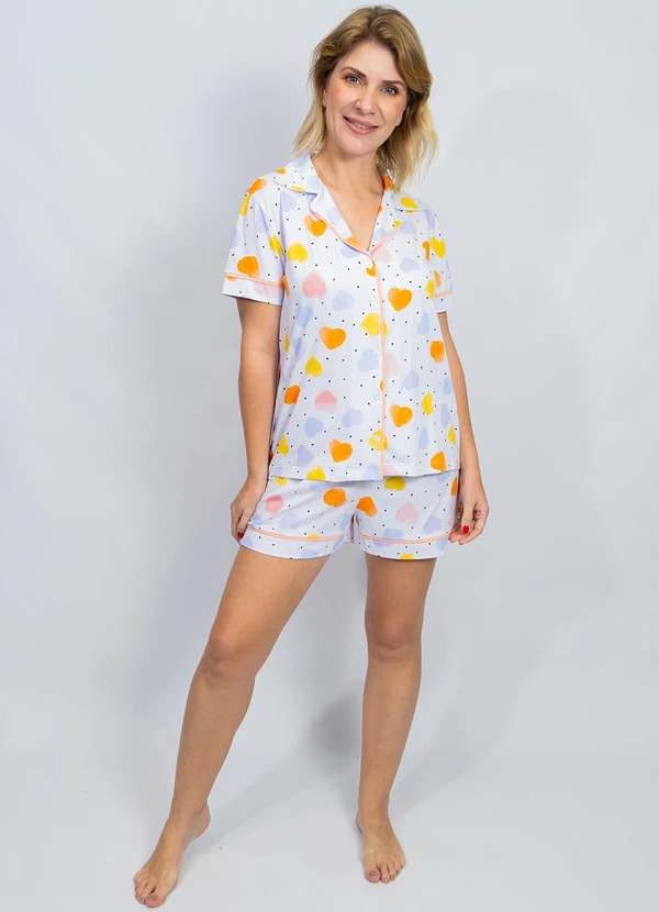 Piante Pijamas - Pijama Americano Corações Coloridos Branco 6