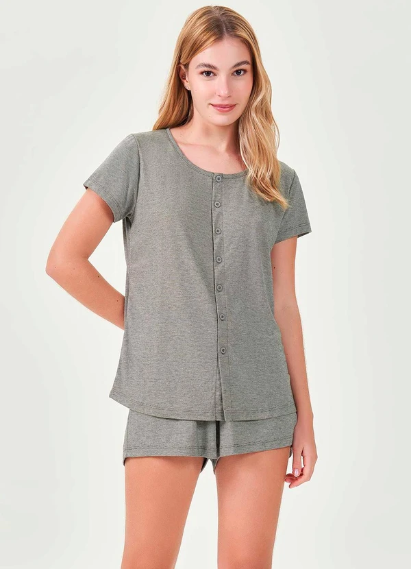 Espaço Pijama - Pijama Americano Curto Feminino Mescla