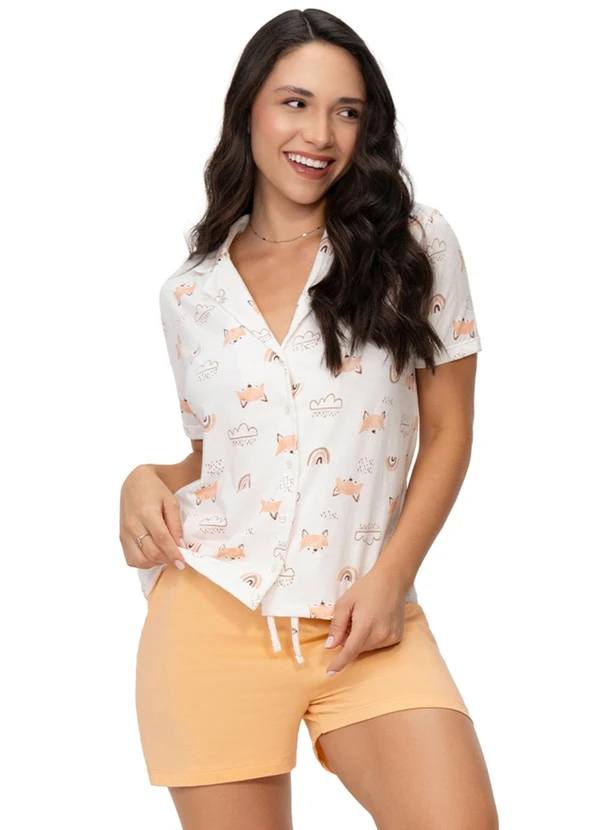 Zee Rucci - Pijama Americano em Algodão Feminino Laranja