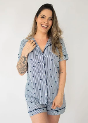 Piante Pijamas - Pijama Americano Listrado Marinho Coração - PIANTE PIJAMAS