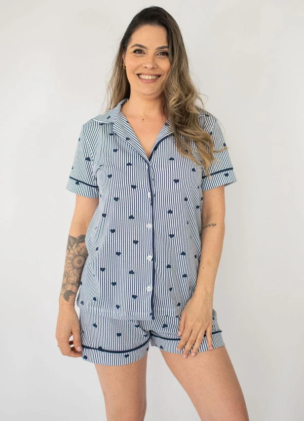 Piante Pijamas - Pijama Americano Listrado Marinho Coração 3