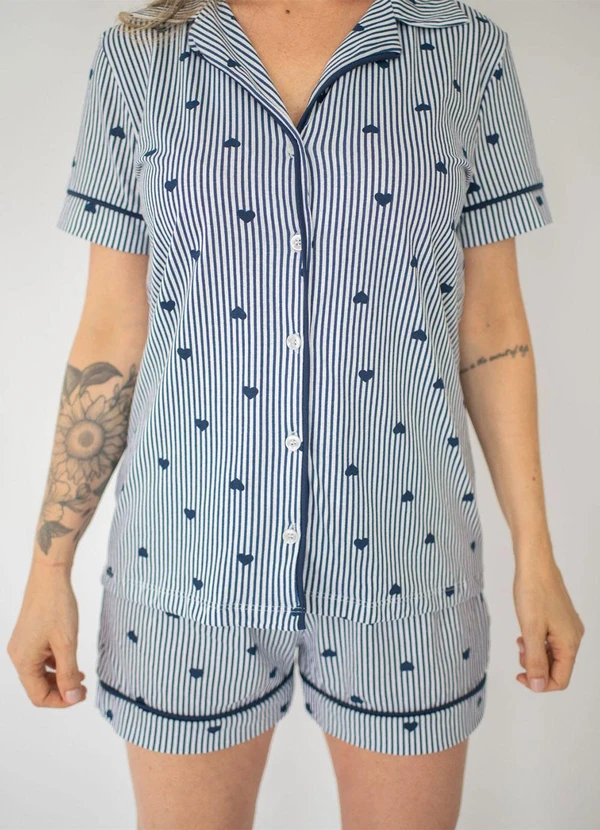 Piante Pijamas - Pijama Americano Listrado Marinho Coração 4