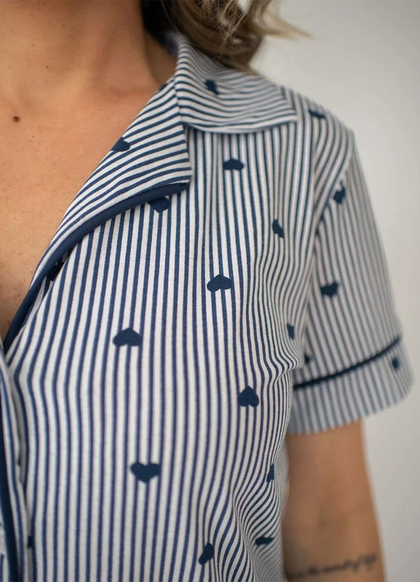 Piante Pijamas - Pijama Americano Listrado Marinho Coração 5