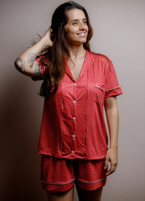 Piante Pijamas - Pijama Americano Malha Fria Vermelho Poá