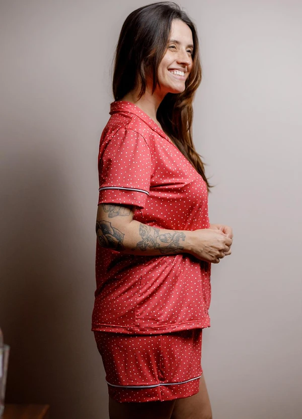 Piante Pijamas - Pijama Americano Malha Fria Vermelho Poá 4