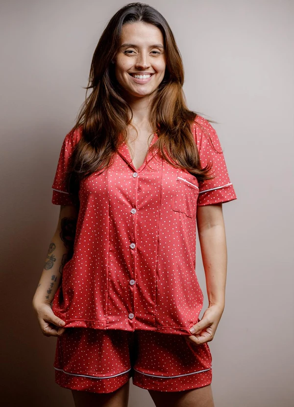 Piante Pijamas - Pijama Americano Malha Fria Vermelho Poá 5