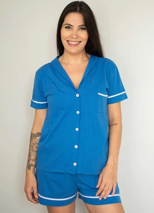 Piante Pijamas - Pijama Americano Manga Curta Algodão Azul - PIANTE PIJAMAS