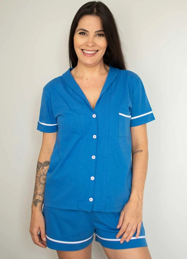 Piante Pijamas - Pijama Americano Manga Curta Algodão Azul