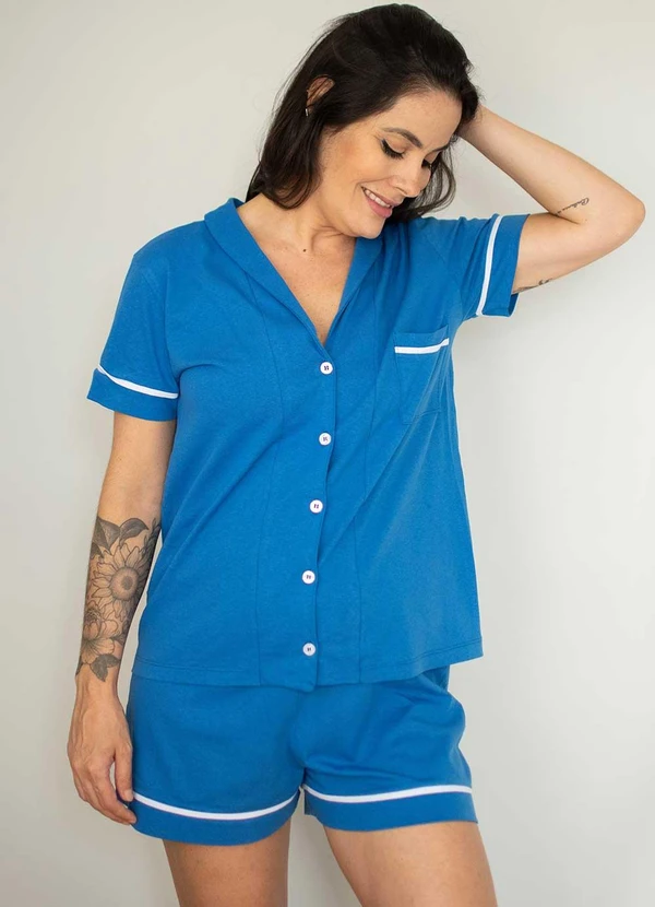 Piante Pijamas - Pijama Americano Manga Curta Algodão Azul 3