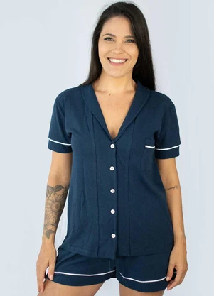 Piante Pijamas - Pijama Americano Manga Curta Algodão Azul - PIANTE PIJAMAS